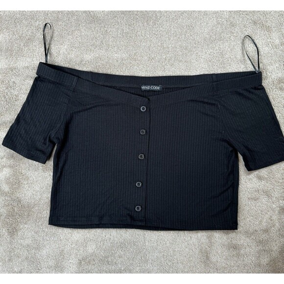 Tops - MIND CODE Ribbed off-the-shoulder top - Black Size L